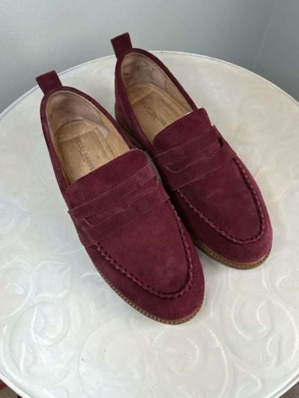 Kelsi Dagger Brooklyn Maroon Suede Penny Loafers Size 7.5